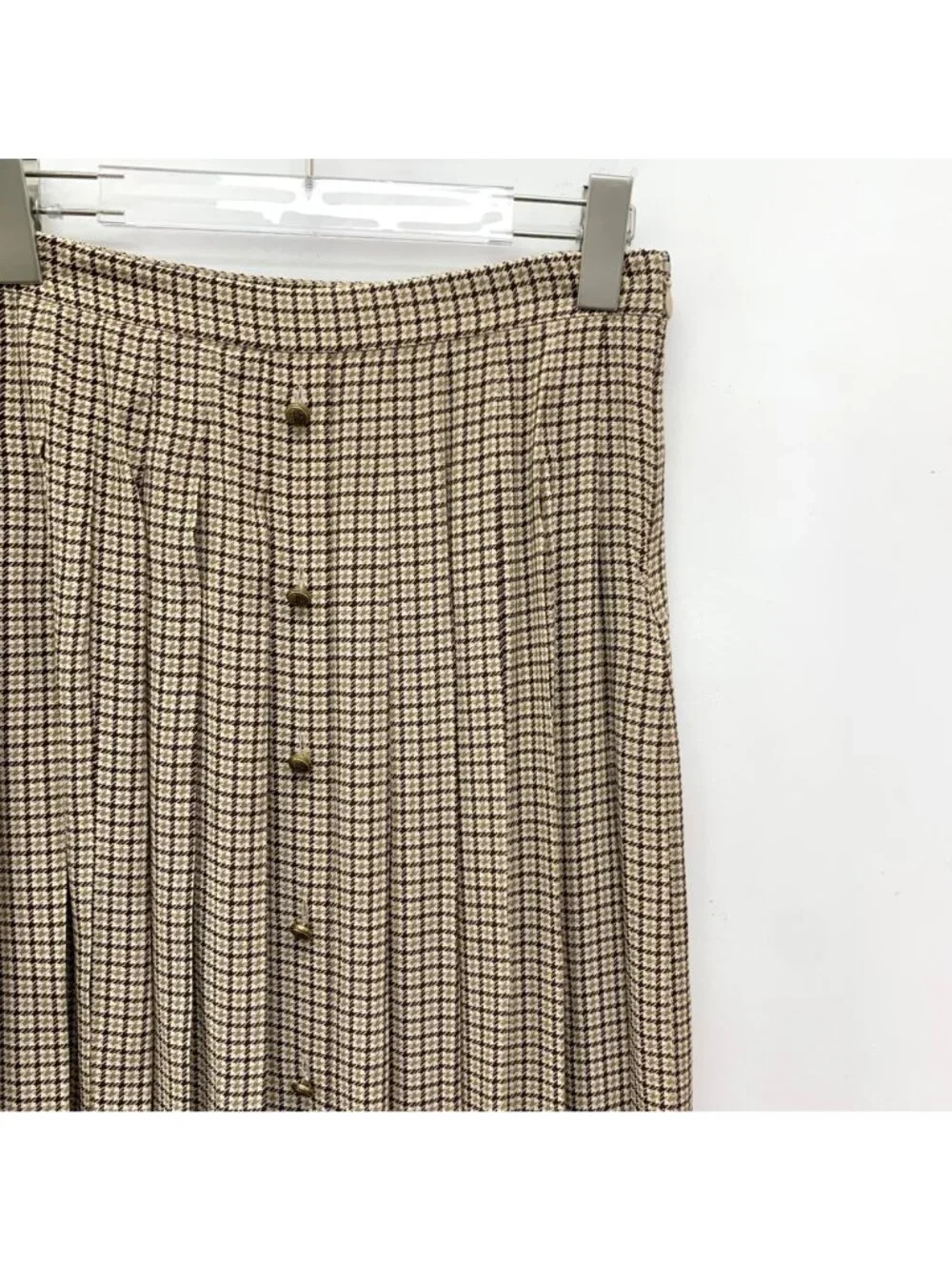 Prada 2023 Brown Houndstooth Silk Pleated A-Line Skirt